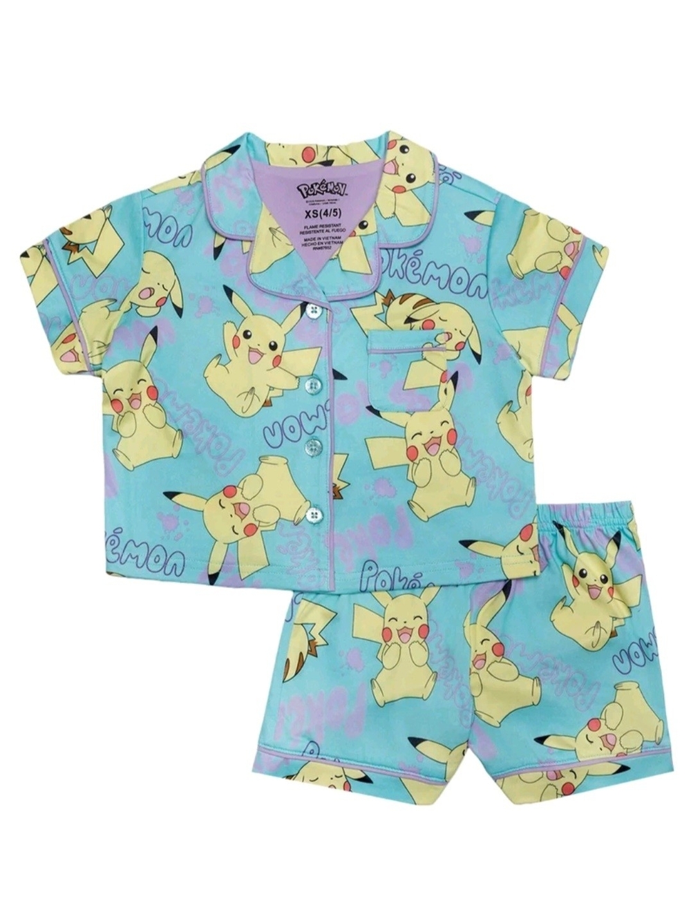 Pikachu Pokemon 2 Piece Pajama Set - Flame Resistant Kid's Size S & M Available